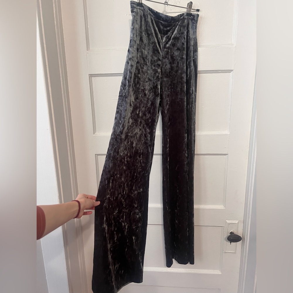 Zara Black Crushed Velvet Wide-Leg Pants